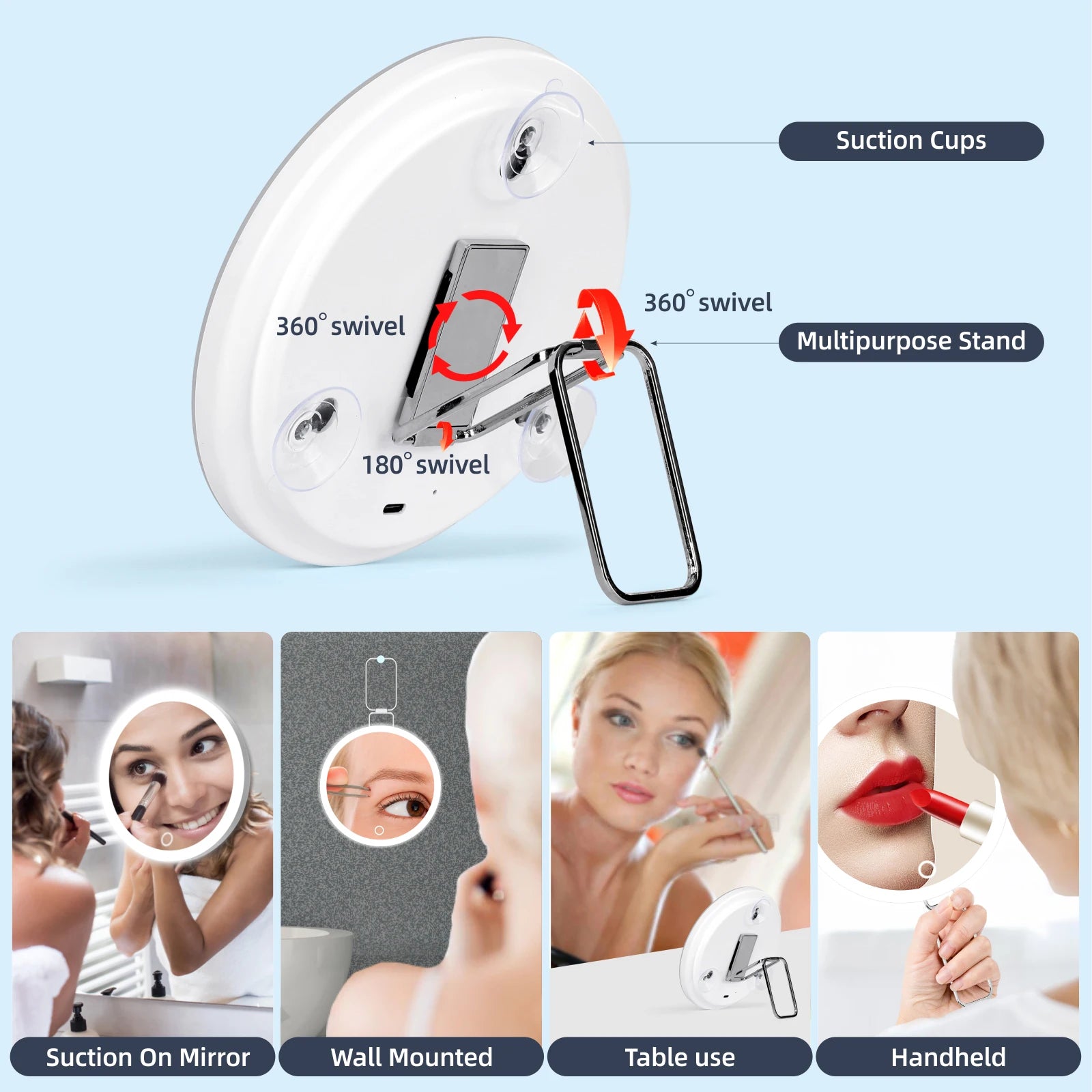 LED Vanity Mirror 6" Travel Size with 5x to 30x magnifying