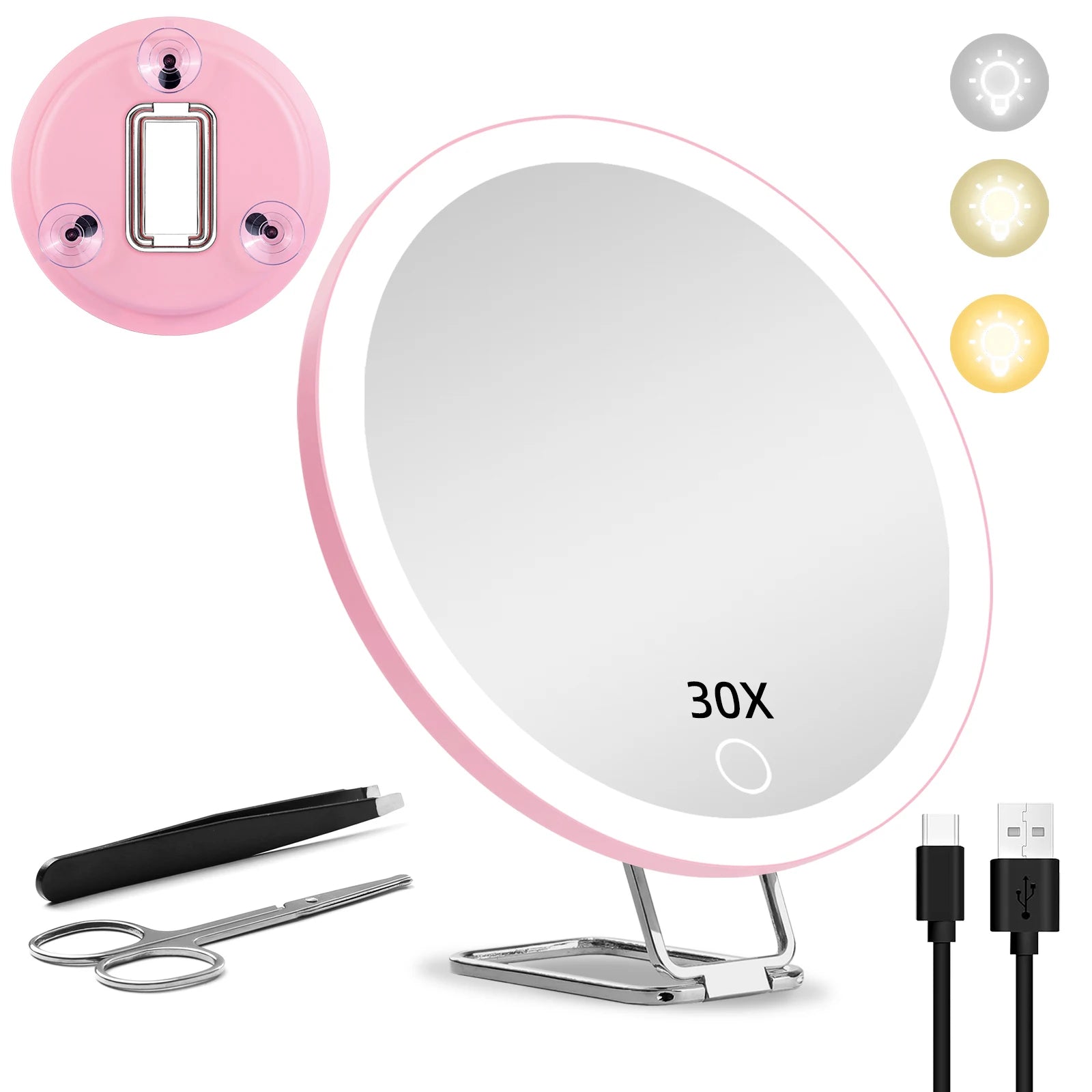 LED Vanity Mirror 6" Travel Size with 5x to 30x magnifying