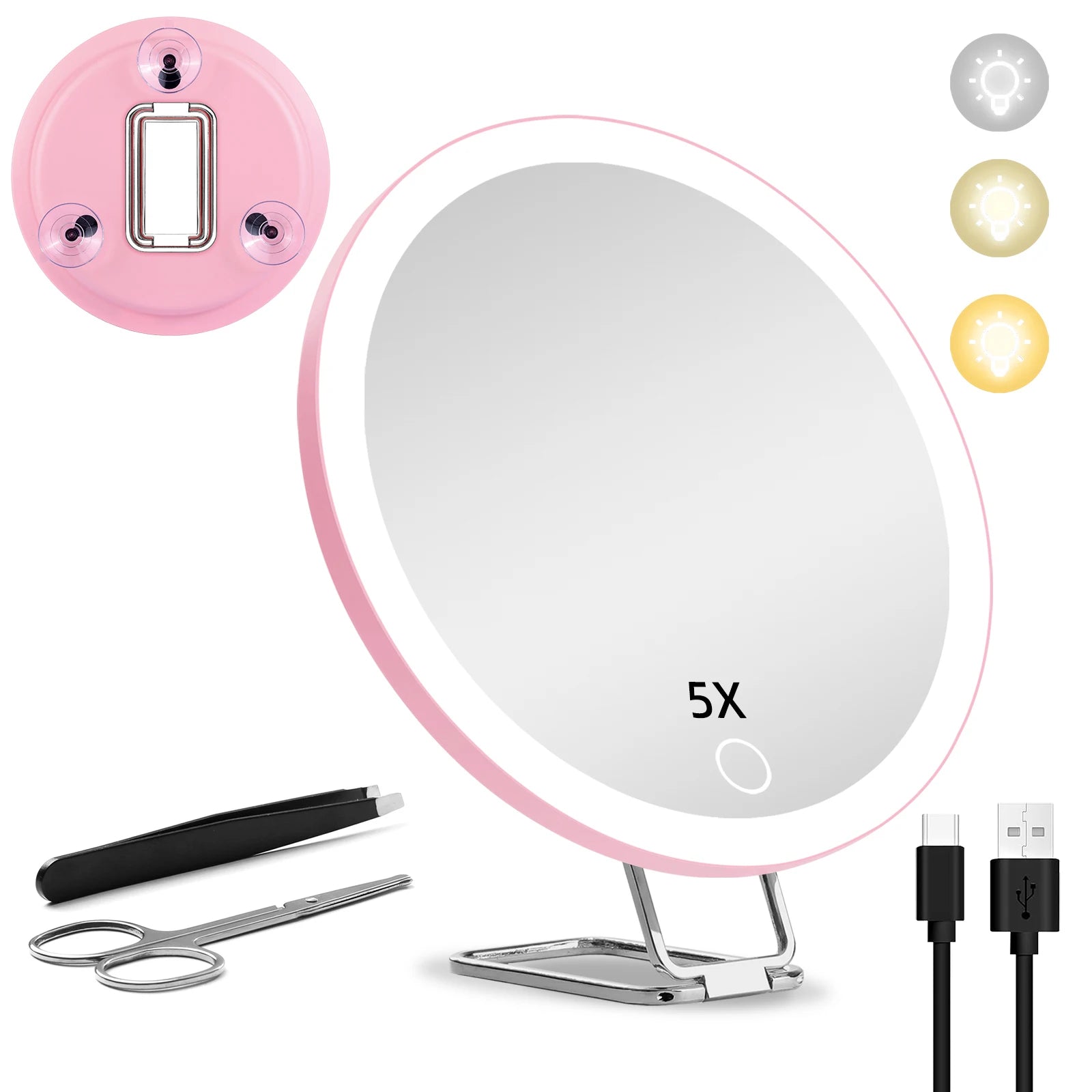 LED Vanity Mirror 6" Travel Size with 5x to 30x magnifying