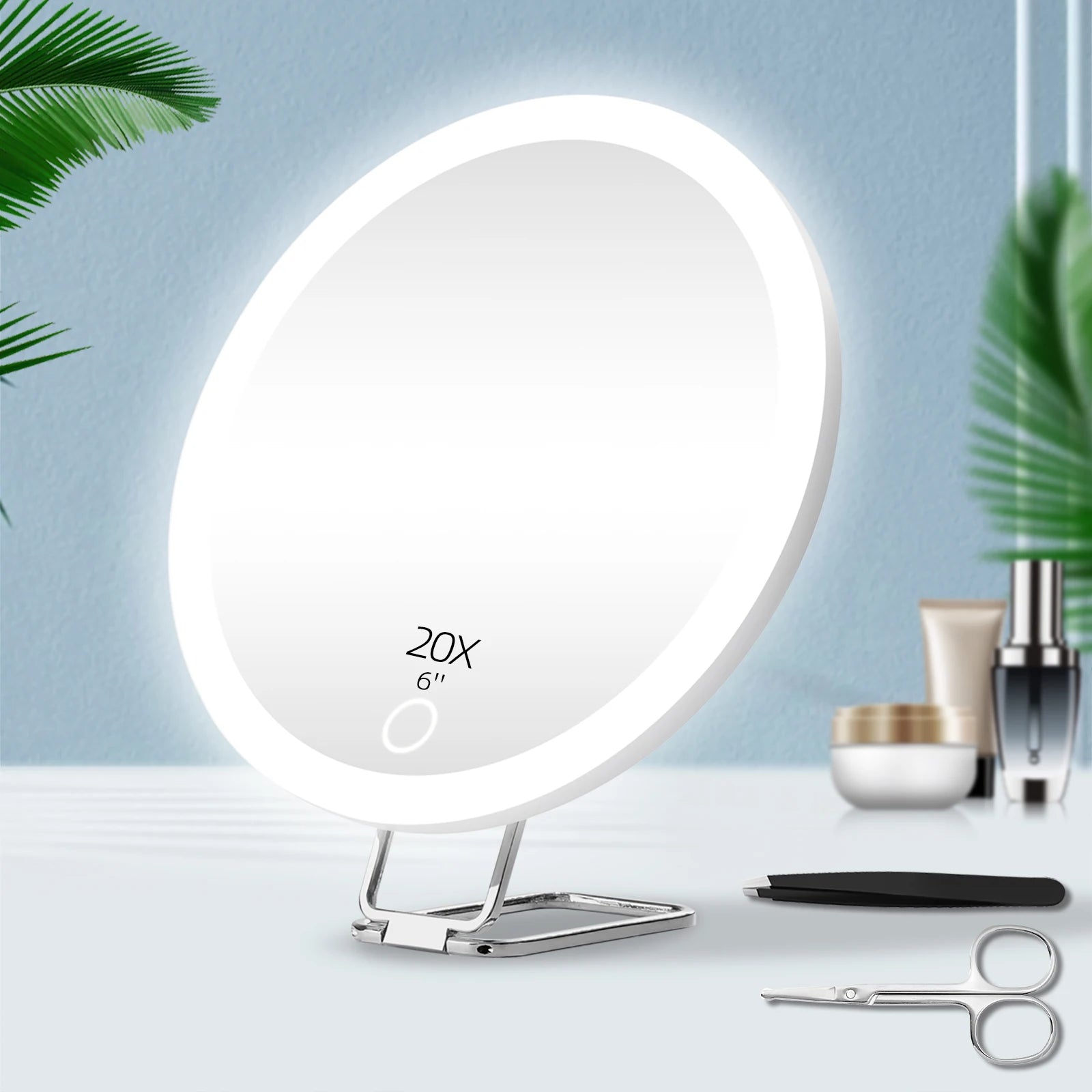 LED Vanity Mirror 6" Travel Size with 5x to 30x magnifying